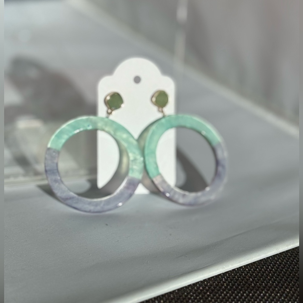 Elegant Teal and Purple Hoop Earrings - Picture 2 of 4